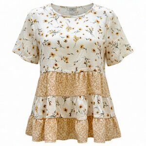 • Cottagecore Ditsy Floral Babydoll Top M Prairie Tiered Floral Blouse Soft Girl